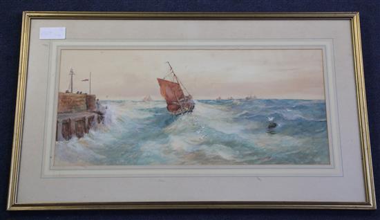 J. Valentine Fishing boats along the coast 9 x 20.5in.